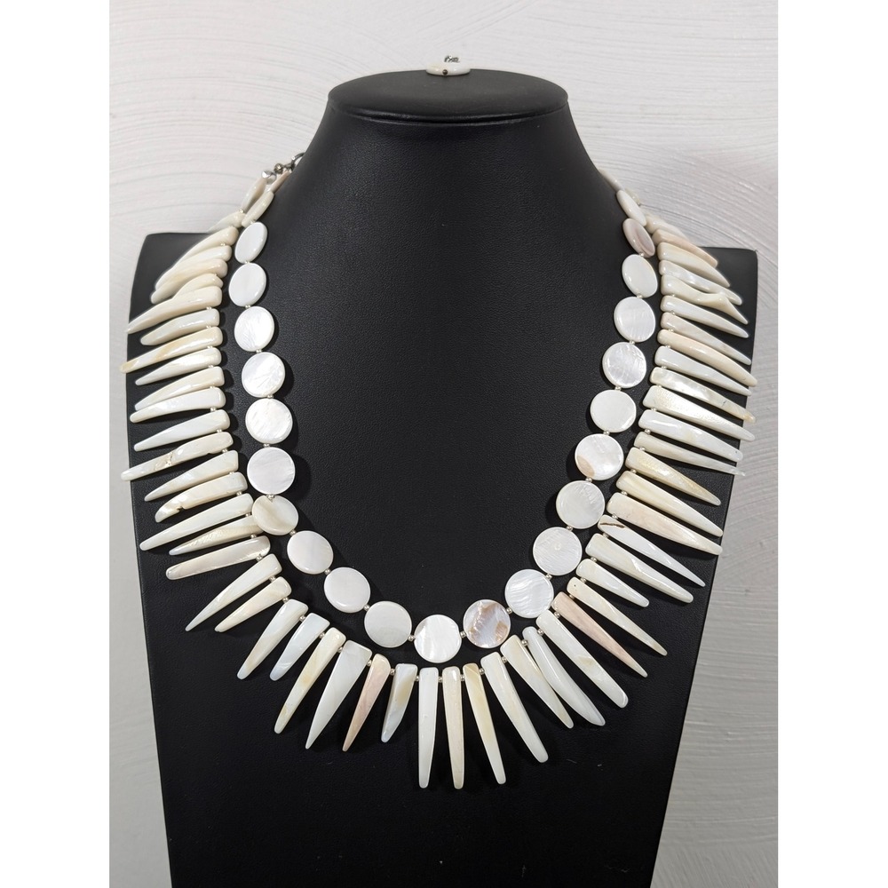 Artisan‎ White Shell Fringe Necklace 24" Boho Coastal Statement